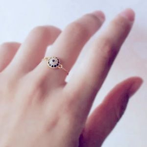 Silver Inlaid CZ Blue Soft Chain Adjustable Ring